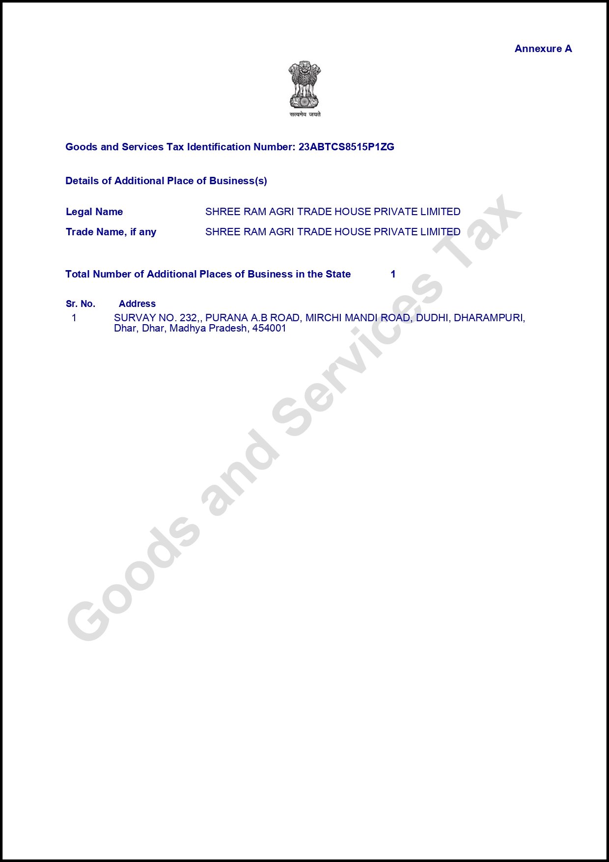 GST Annexure A