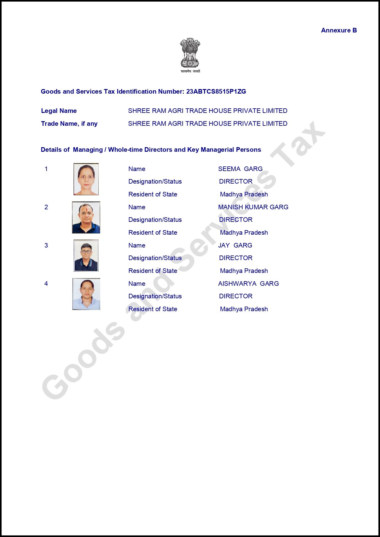 GST Annexure B